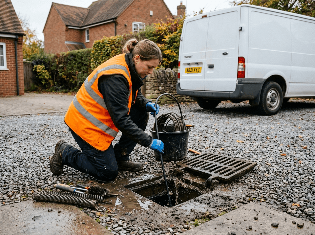 High-pressure water jetting clearing a blocked drain